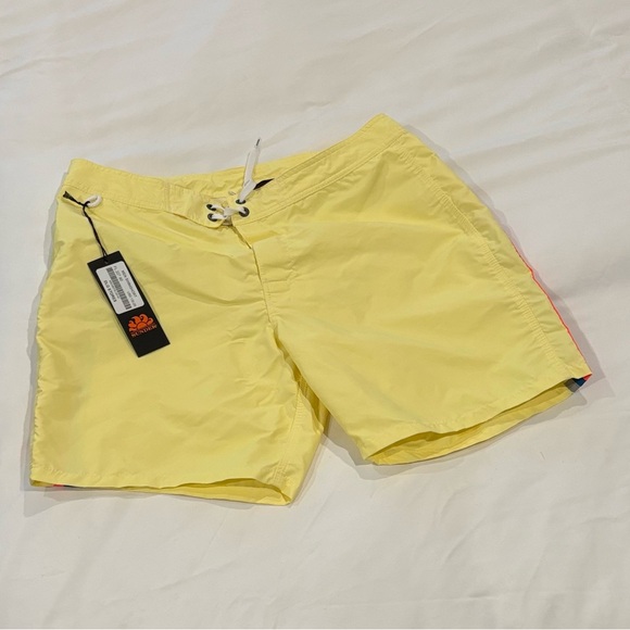 Sundek Yellow Athletic Shorts with Blue and Red Stripes - Picture 2 of 8